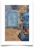 Blue Square, Hammamet :: Watercolour on  Paper (Mounted) :: 20" x 18" :: £ 270