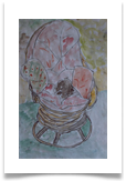 Fluffles on Cane Chair :: Watercolour/Charcoal (Mounted) :: 28" x 22" :: £ 480 