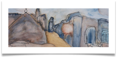 Tunisian Twilight :: Watercolour/Ink on  Paper (Mounted) :: 24" x 8" :: SOLD